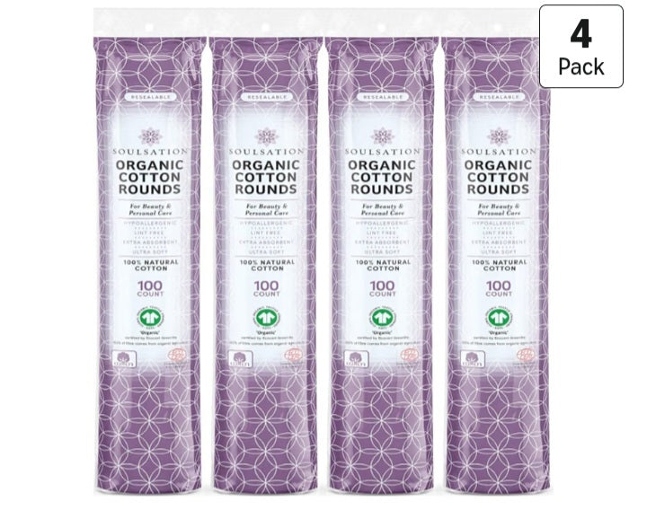 Organic Cotton Rounds, 400 Count - Makeup Remover Pads for Face, Lint-Free